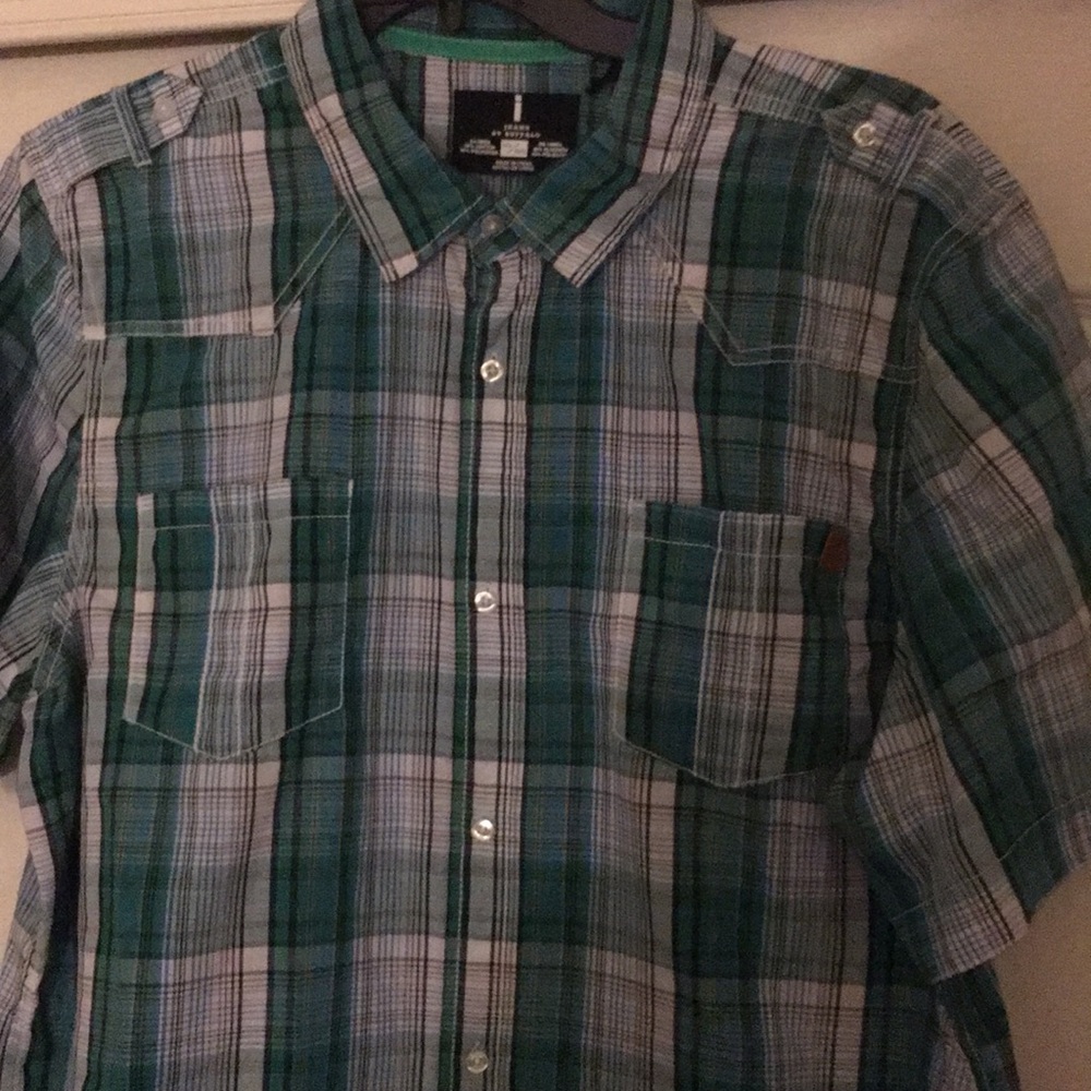 NWT sz xxl jeans by buffalo green plaid ss shirt - Picture 3 of 3